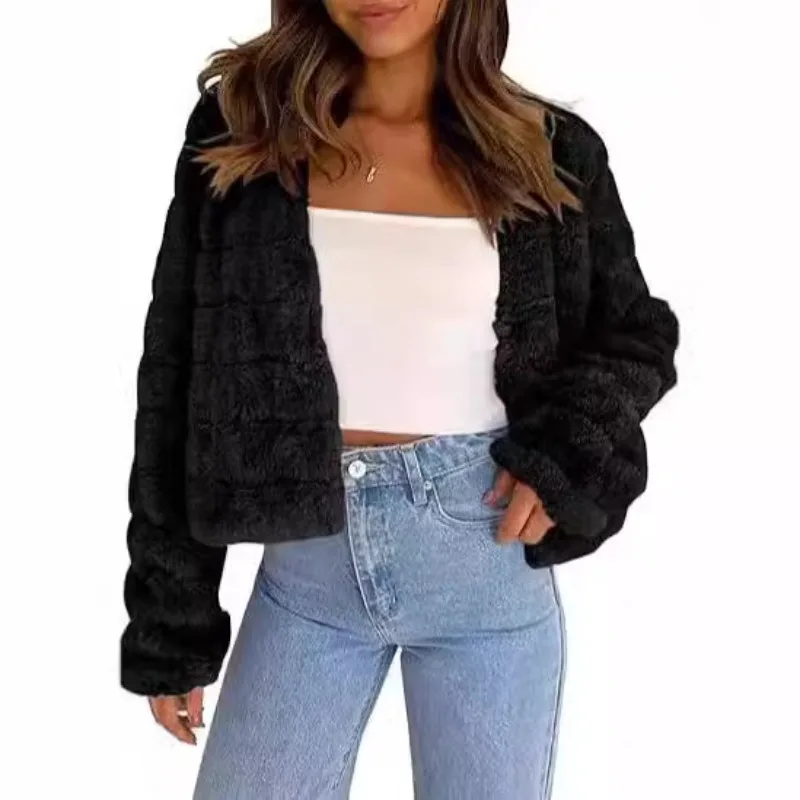 Autumn Winter New Short Faux Fur Long Sleeve Front Open Short Women's Coat