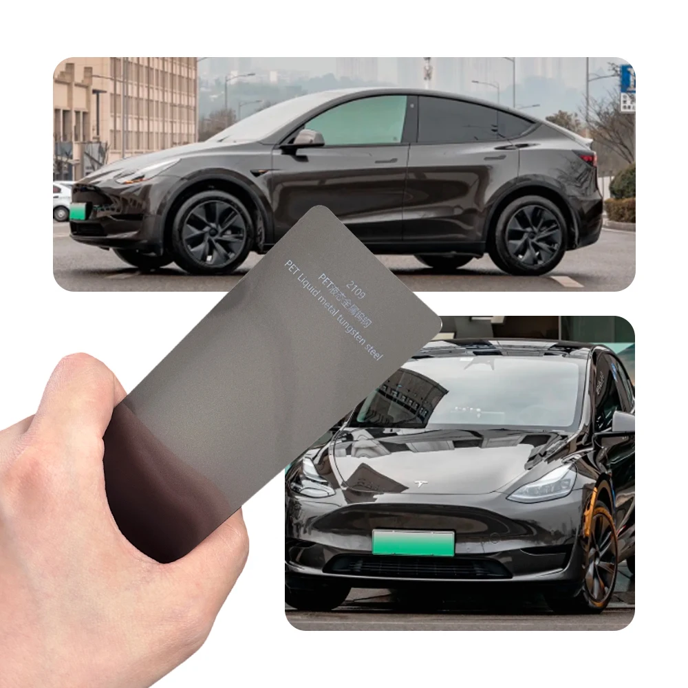 PET Liquid Metal Tungsten Steel Gray Car Wrap Vinyl Film Self Adhesive Waterproof Removable Full Body Use