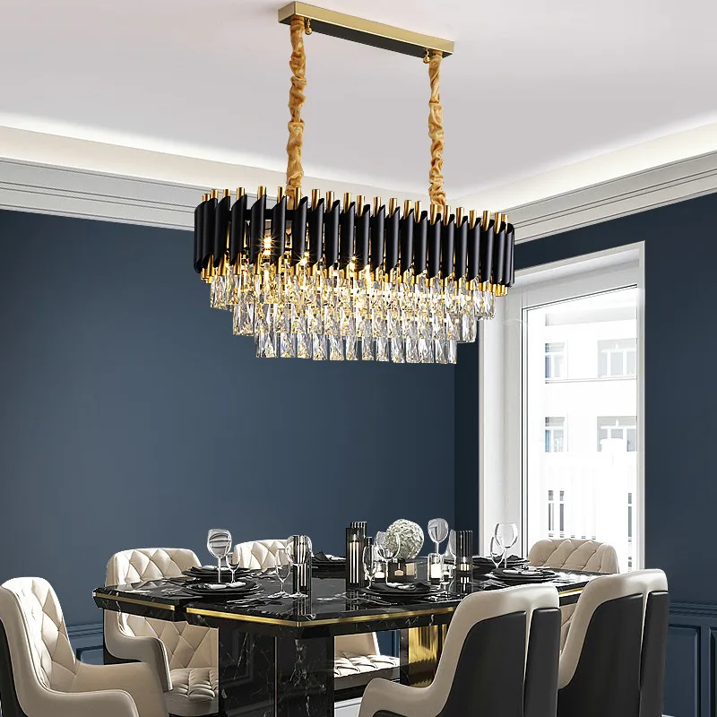 Imagem -05 - Luxo Black Gold Metal Led Lustres para Sala de Estar Brilho Moderno Iluminação Interior Pendurado Lâmpada Jantar k9 Cristal Novo