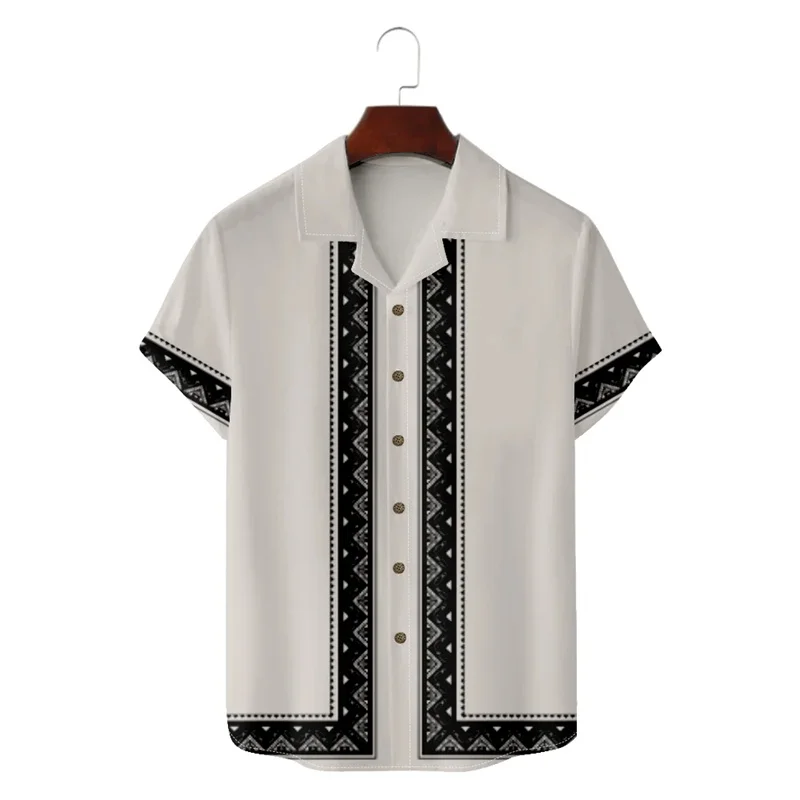 

Men's informal shirt, Cuban collar short sleeved shirt with dark green fragment print, a summer top for men and women