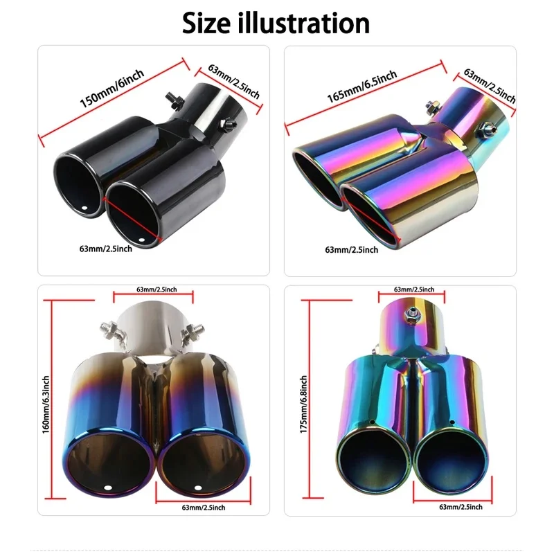 High Quality Universal Dual Exhaust Tip Stainless Steel Slant Cut Tip Exhaust Pipe Extension Modification Decoration Muffler Tai