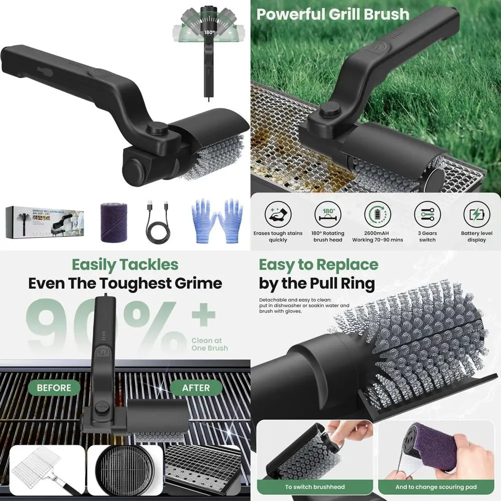 

Wireless Rechargeable BBQ Grill Brush, 180° Adjustable, Stainless Steel, No Bristle Loss, 90-Minute Use, Ideal Father's Day Gift