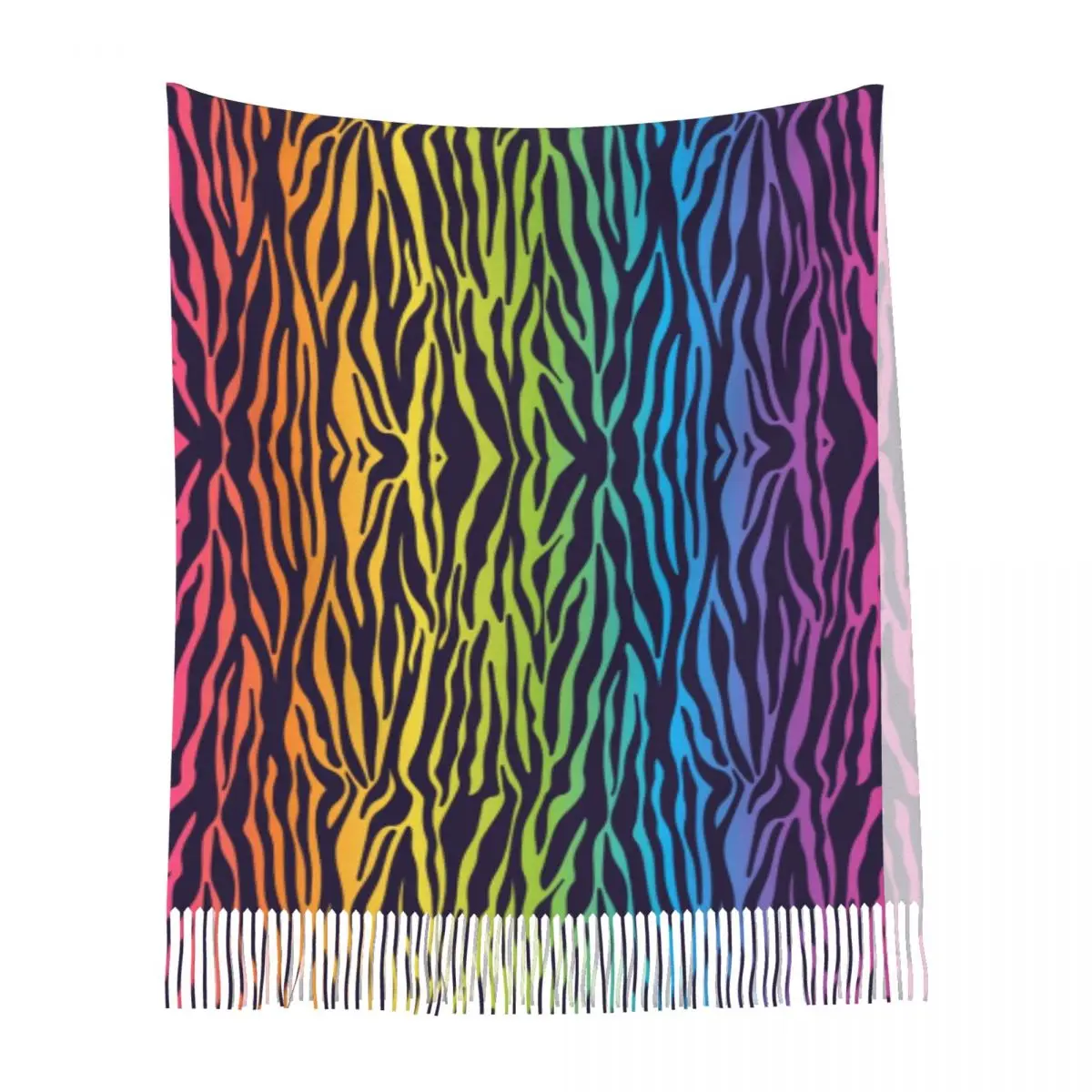 Яркий Радужный шарф с градиентом в полоску зебры, шарфы с кисточками, женские мягкие теплые шали и накидки, длинная осенне-зимняя шаль