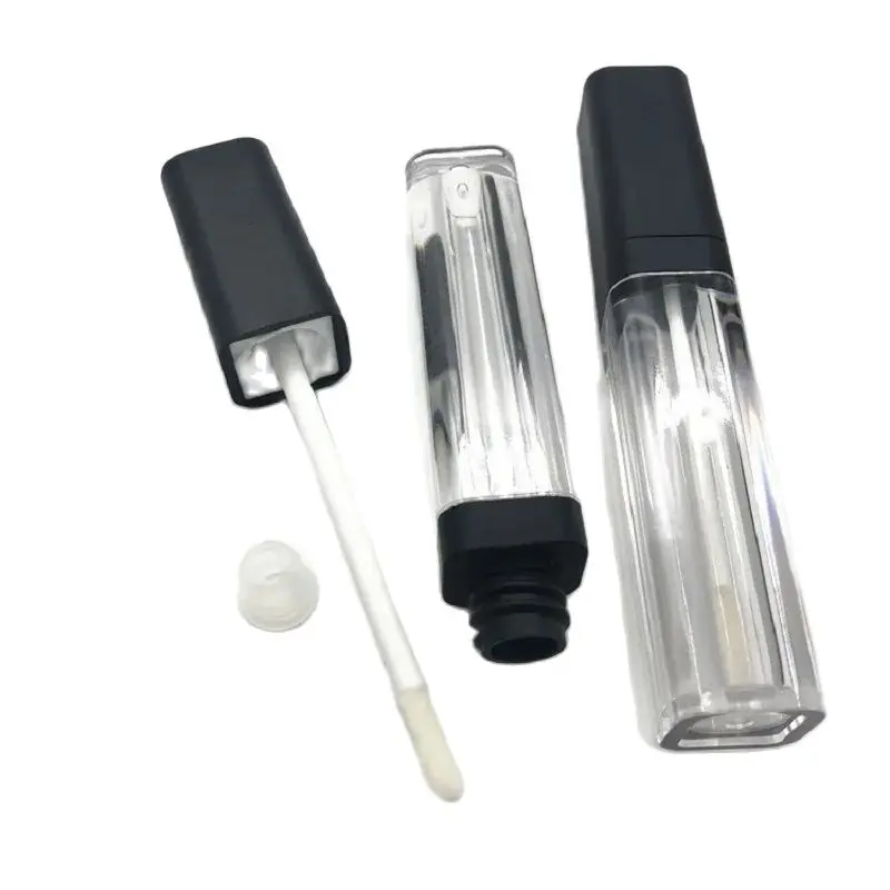 

Empty 6ml Matt Black Lid Liquid Lip Glaze Bottle Containers Square Transparent Tube Lipgloss Bottles Plastic Cosmetic Packaging