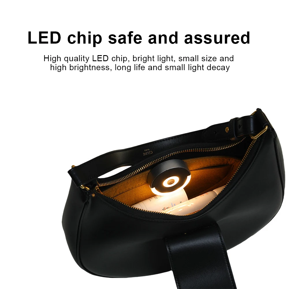 

Purse Light with Automatic Sensor Lightweight Round Bag Light with Back Clip Touch Control Bag Lamp for Mother Friends
