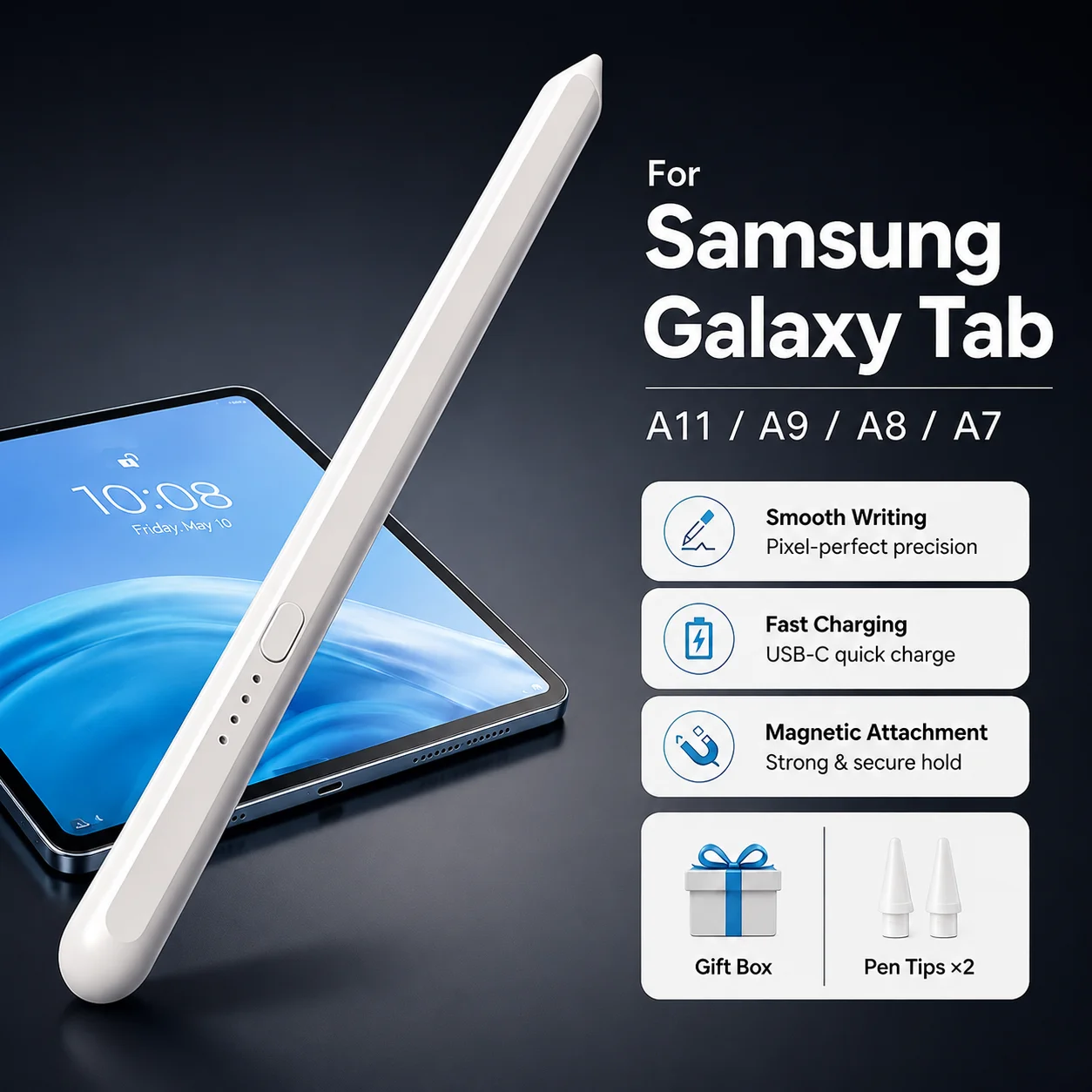 Capacitive Stylus for Samsung Galaxy Tab A11/A9/ A8/ A7 Lite Active Stylus Pen No Need Bluetooth Connection, for Tab A11/A9+ Pen