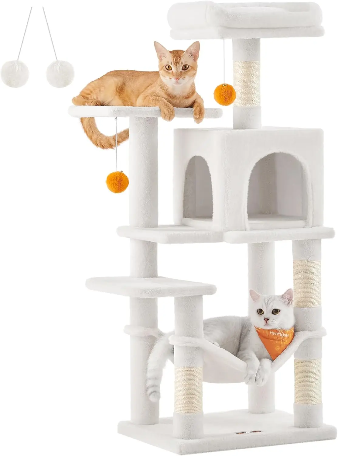 

Cat Tower for Indoor Cats, Multi-Level Cat Condo with 4 Scratching Posts, 2 Perches, Hammock, Cave, Cream White UPCT261T01