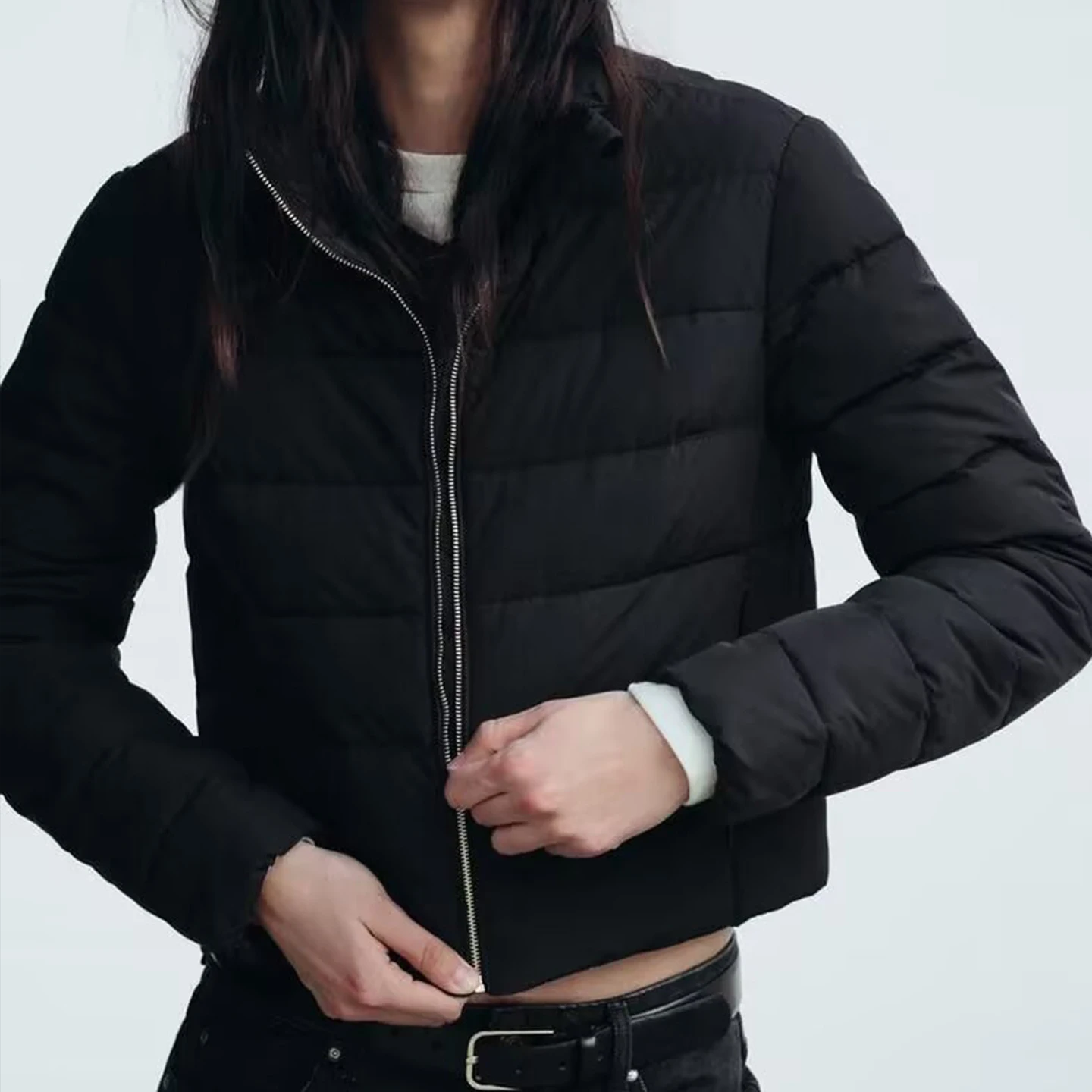 معطف Z للسيدات من Faion ort 2025 جديد Sle دافئ طويل Sve بياقة واقفة لونين من القطن Jaet Commute بقصة ضيقة #2