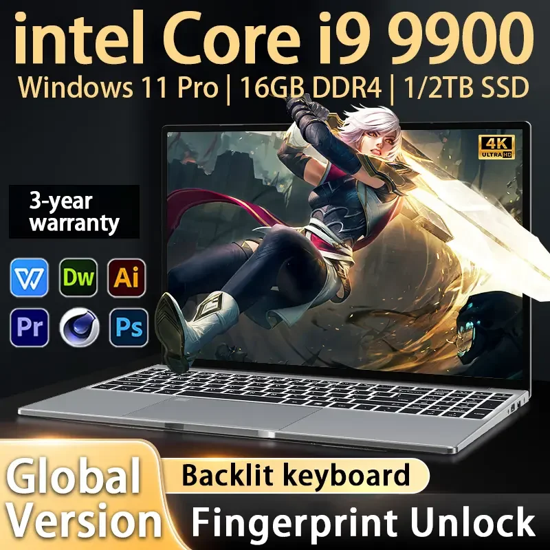 14.1 Inch Windows 11 Intel Core i9 9900 2026 New laptop 16GB RAM 1TB 2TB SSD Fingerprint Unlock Study Office Pc Gaming Laptops