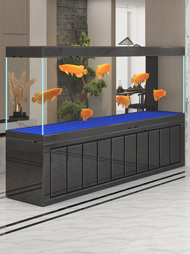 Fish tank living room, large household gold crystal ultra-clear glass, widened bottom filter, light luxury dragon fish tank