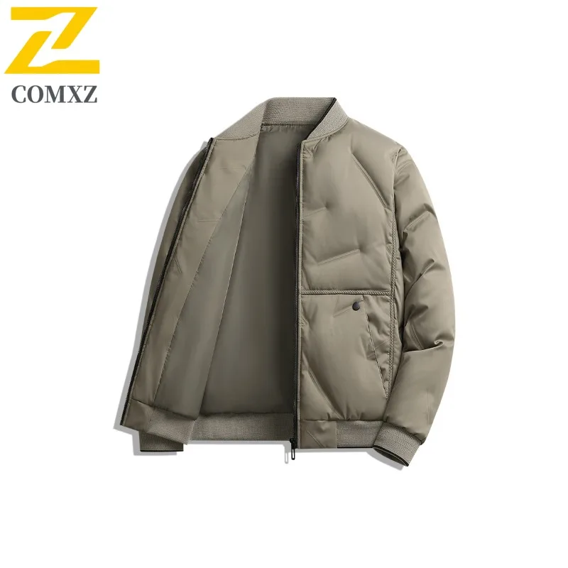 COMXZ Men Middle Aged White Duck Down High Quality Down Jacket Stand Collar wrinkle Casual Business waterproof and windproof Top