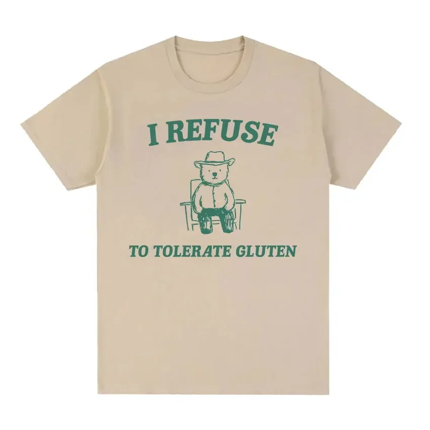 2024 four season t shirt I Refuse To Tolerate Gluten Funny Panda Meme T Shirts Men short sleeves pure cotton tops streetwear