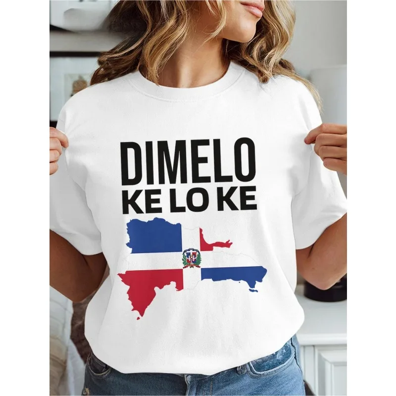 Camiseta con estampado de República Dominicana para mujer, camiseta con eslogan "Dime Lo Ke", camiseta con estampado de Color de bandera, camiseta informal para mujer