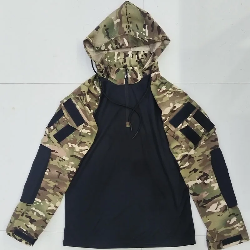 في الهواء الطلق كامو قمصان الرجال الجيش القتالية تي شيرت مقنعين الرجال التكتيكية قميص الادسنس الألوان القطن ملابس الصيد