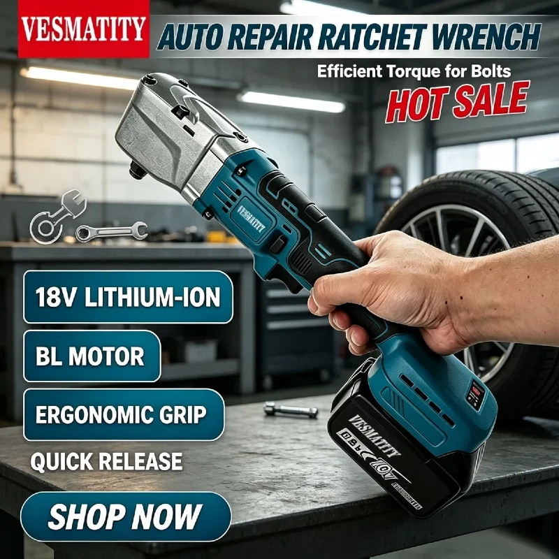 Heavy Duty VESMATITY Cordless Electric Ratchet Wrench 1200NM 1/2 Inch Removal Screw Nut Car Repair Tool for 18V-20V Battery