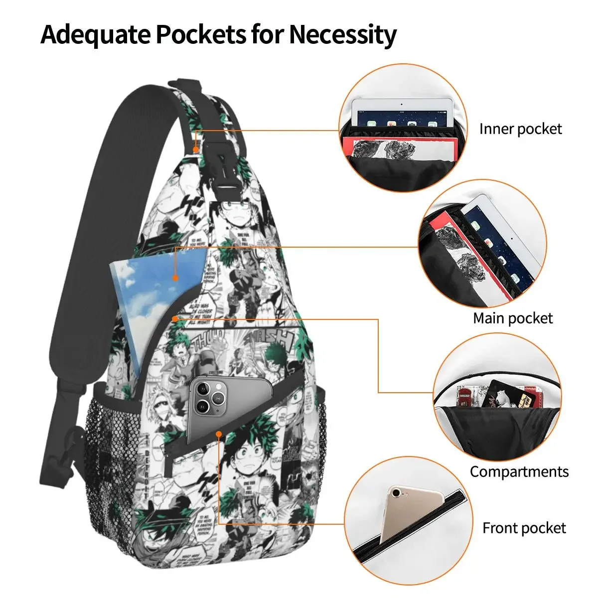 My Boku No Hero Academia Small Sling Bag Chest Crossbody Shoulder Backpack Outdoor Hiking Daypacks Deku Manga Anime School Bags