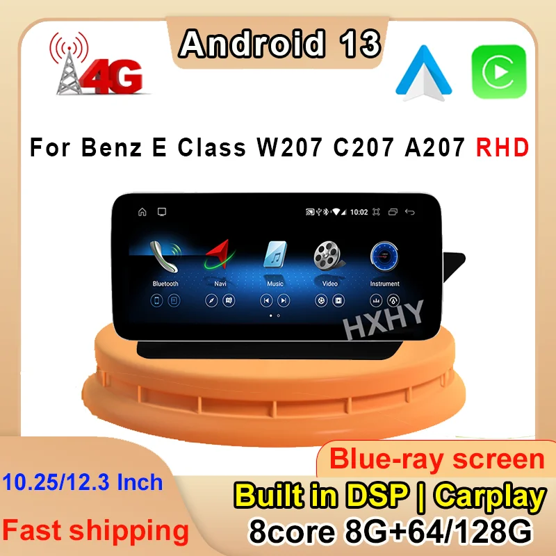 12.3inch Android 13 8Core 8+128G For Benz E Coupe 2 Door C207 E207 2009-2016 RHD bluetooth Navigation Car Video Player Bluetooth