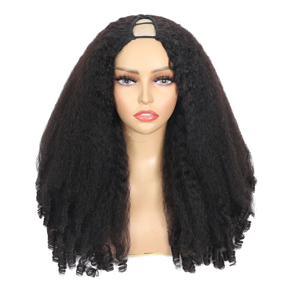 100% Brazilian Hair Afro Kinky Straight Curly End V Part Wigs 250% Density Afro Yaki Wave Human Hair U Part Glueless Half Wigs