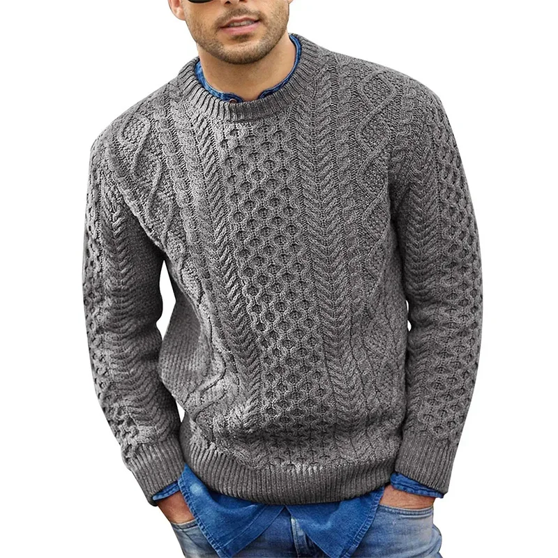 Sweater rajut pria, atasan sweter rajutan memutar, Pullover Slim-fit baru musim gugur musim dingin kerah O lengan panjang