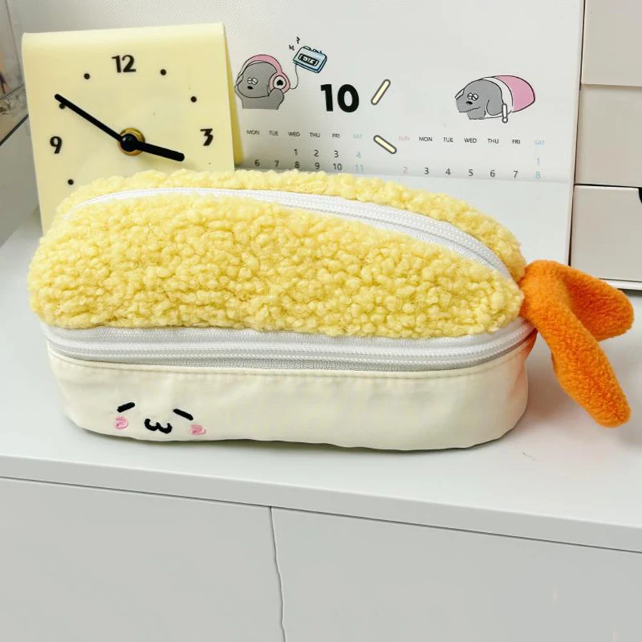 Trousse à crayons en peluche mignonne motif dessin animé, grande capacité, fermeture éclair, souple, pour fournitures scolaires
