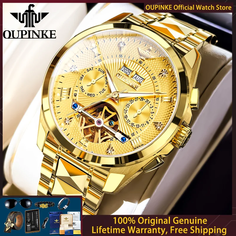 

OUPINKE 3270 Luxury Hollow Men Mechanical Watch Top Brand All Automatic Watch HD Sapphire Mirror Tungsten Steel Men Formal Watch