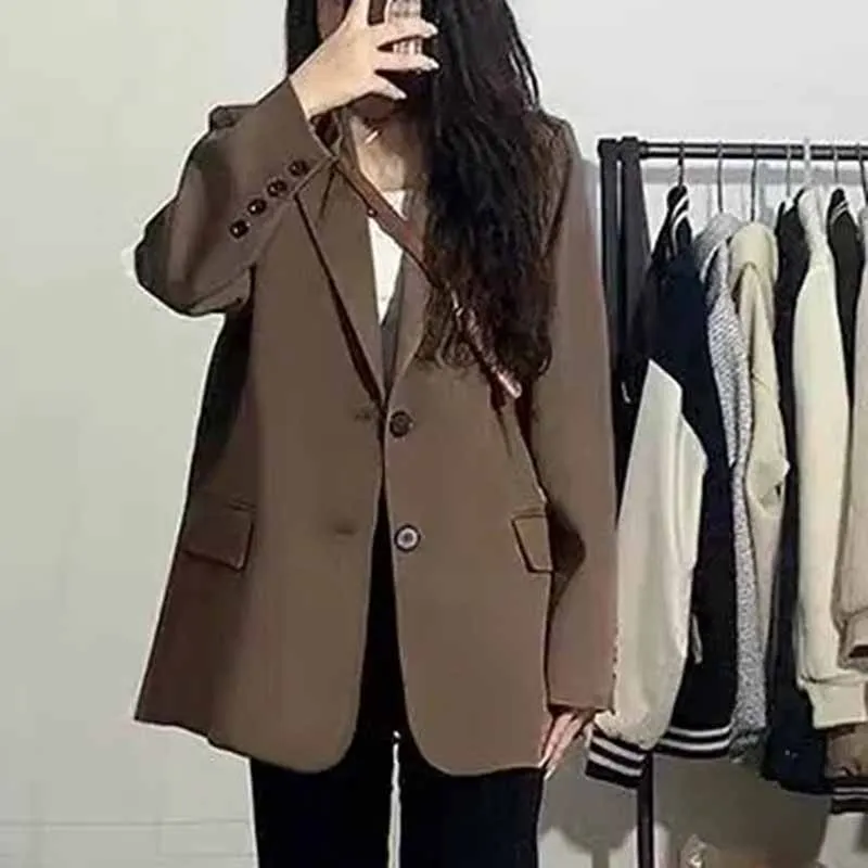 Spring Autumn Women Blazer British Style Khaki Color Solid Color Suit Jacket Female Korean New Blazer Tops