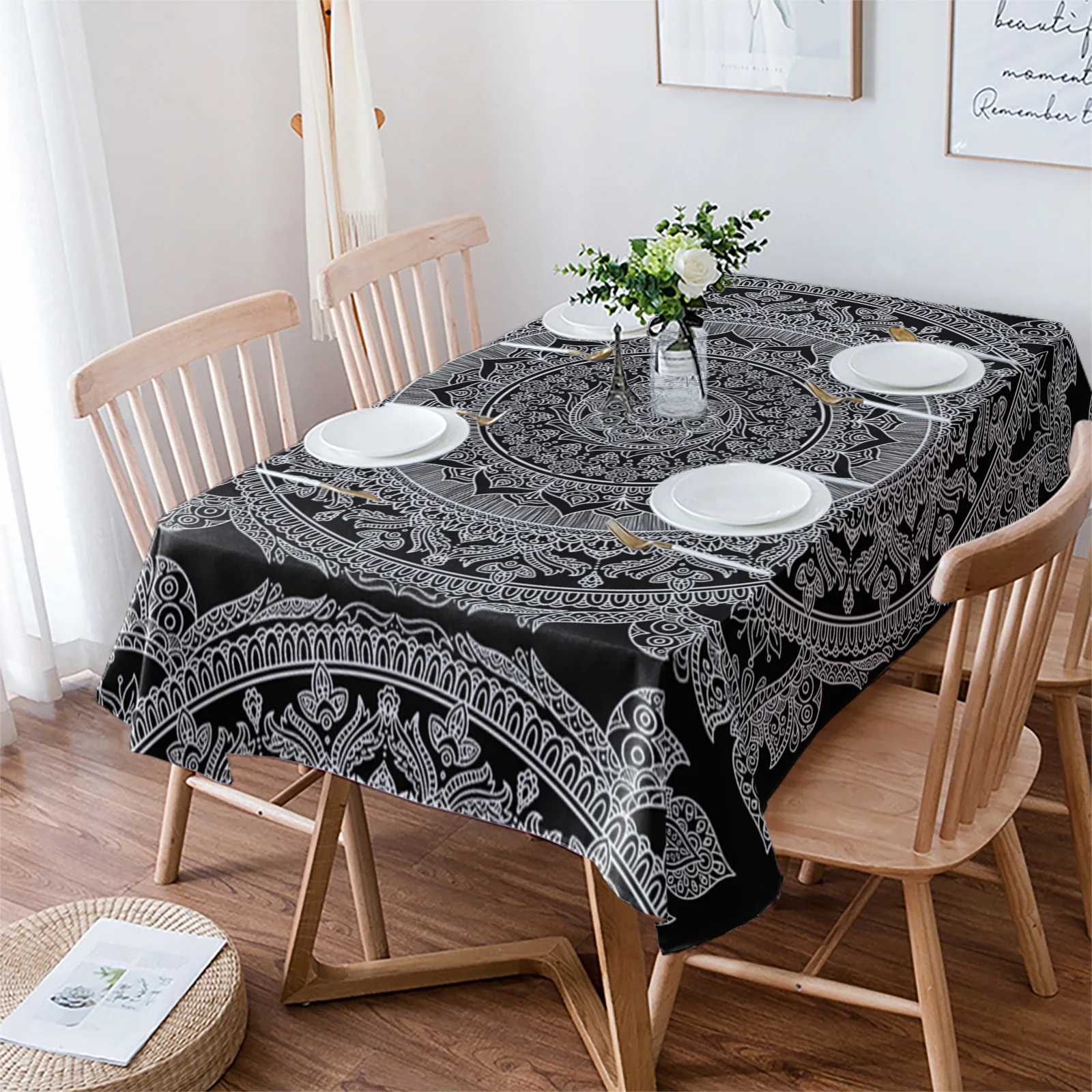 

Водонепроницаемая прямоугольная круглая скатерть Datura в богемном стиле с античным рисунком