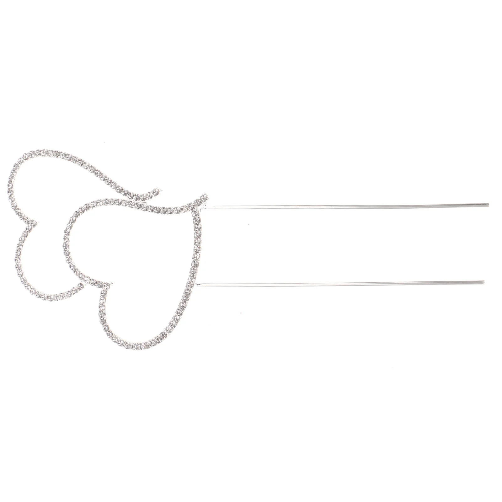 Delicate Sparkling Crystal Rhinestones Double Love Heart Shape Wedding Cake Topper Decoration - Size L (Silver)