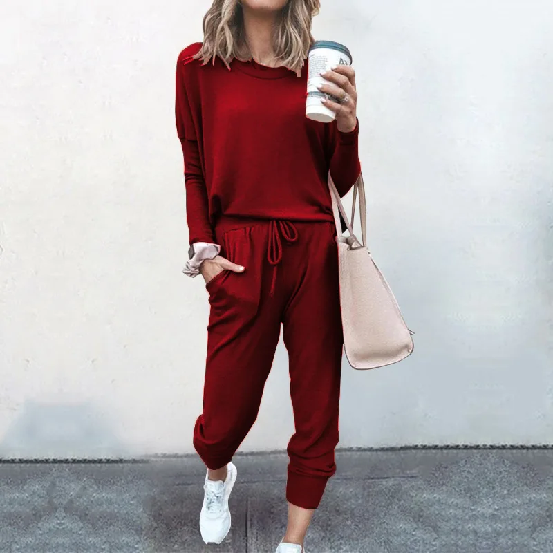 

Women Tracksuit 2025 Spring Autumn Casual Solid Color Long Sleeve Loose Hoodies Female Fashion Oversize Sportswear Two Piece Set