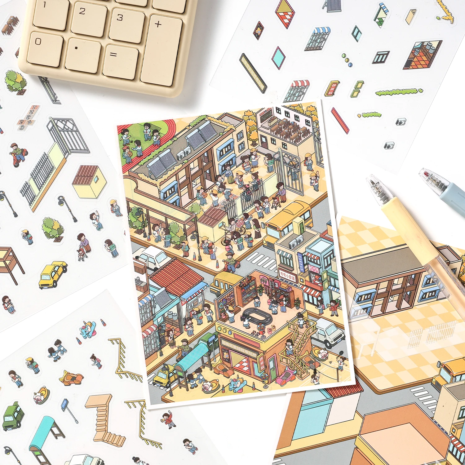 Kawaii Campus streets and alleys 3D Dream Town Landscape Sticker  DIY Pocket Cabin Scene festival gift