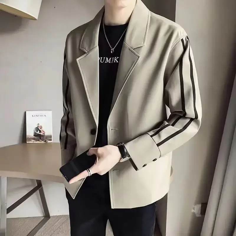 Coats Plus Big Size Jacket for Men Linen Striped Man Suits and Blazers Oversize Original Classic Simple Breasted Fashionable