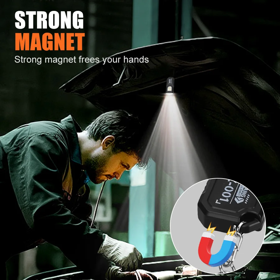 سلسلة المفاتيح المحمولة مصباح يدوي USB قابلة للشحن مصباح ليد جيب كليب أضواء تحذير أضواء وامضة في الهواء الطلق COB ضوء العمل مصباح