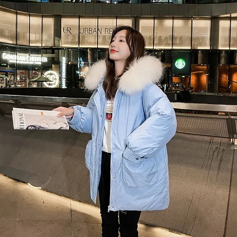 

Down Cotton Jacket Women Winter 2023 New Solid Color Hooded Long Cotton Coat Korean Style Fashion Casual Thick Parkas Womens