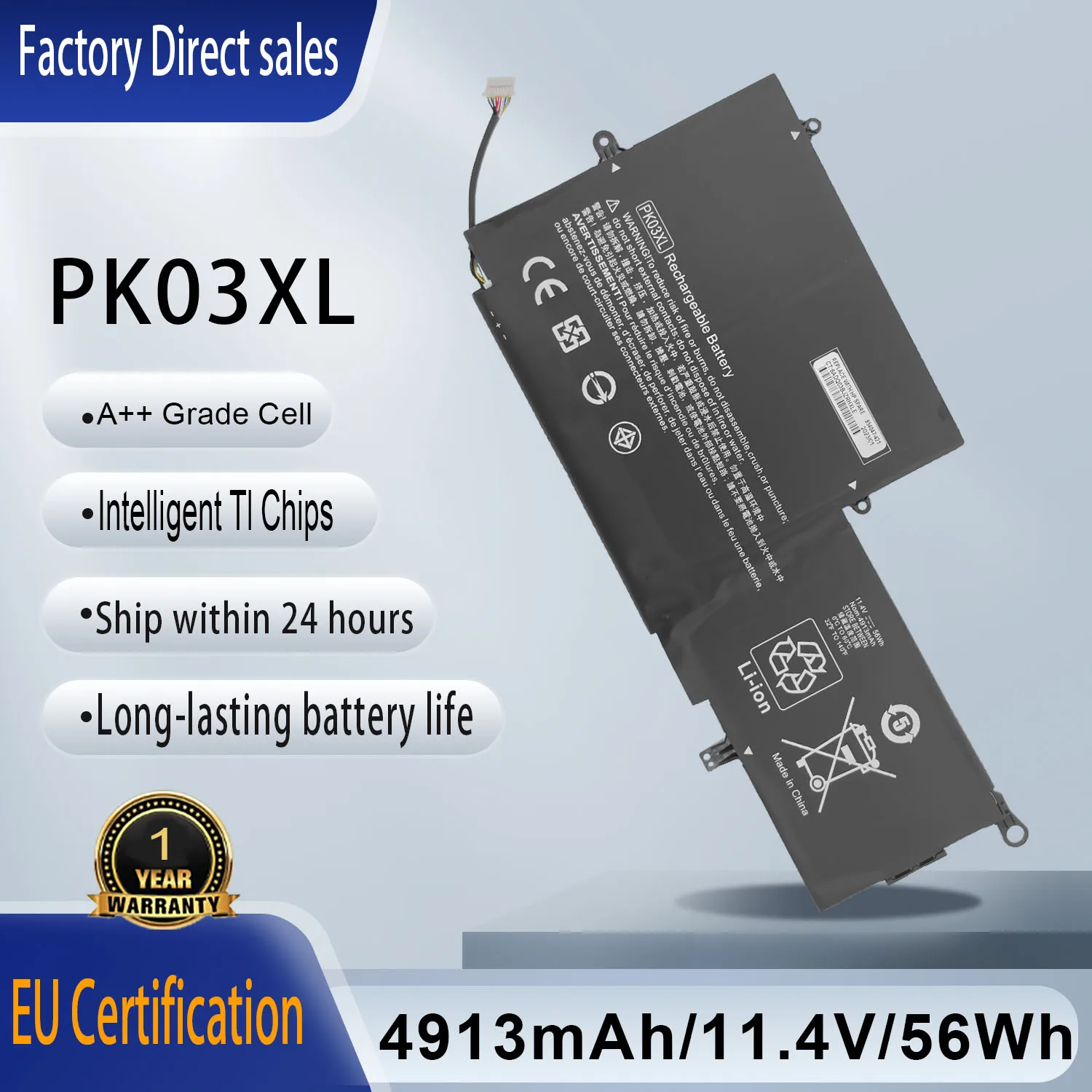 New PK03XL HSTNN-DB6S TPN-Q157 788237-2C1 Laptop Battery For HP Spectre Pro X360 G1 G2 13-4000 13-4100 13-4200 13-4000nf Series