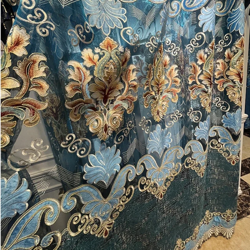 

Custom European Valance Guest Hollow Embroidered Chenille Luxury Curtains for Living Room Bedroom Dining Blackout Tulle Window