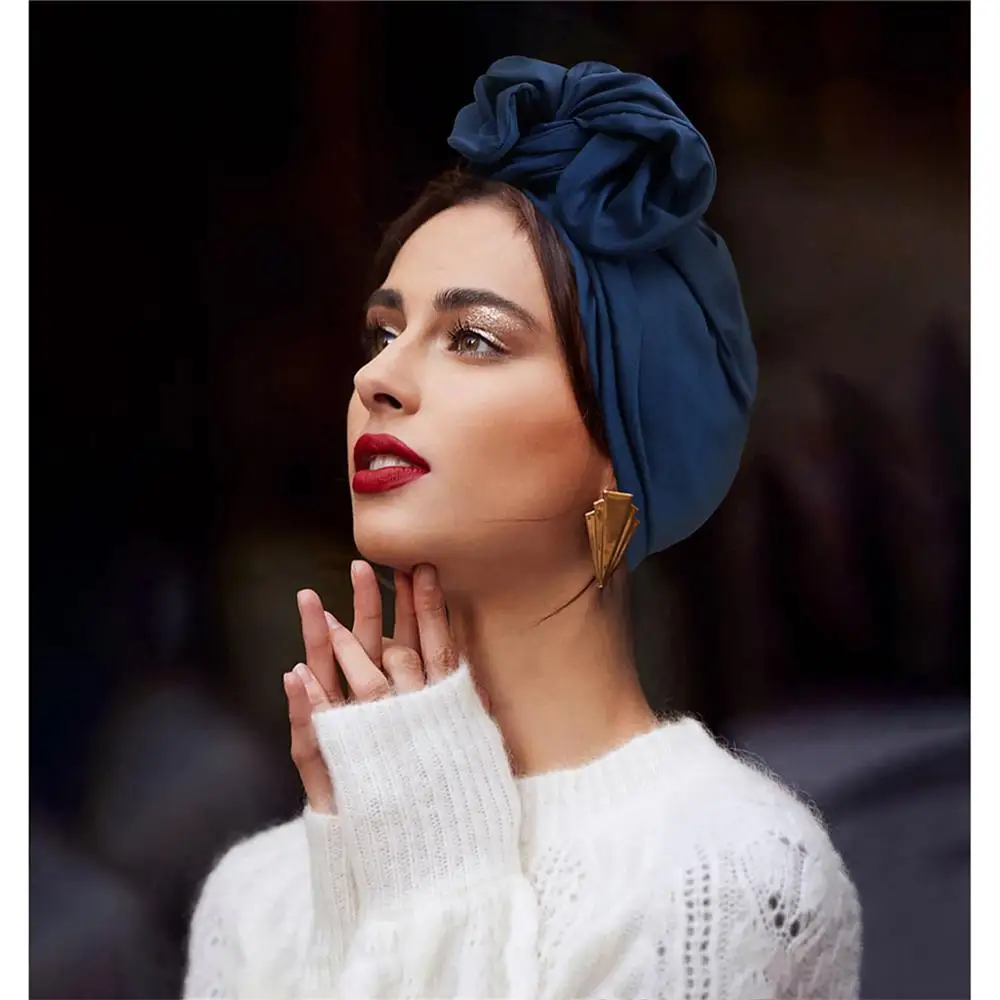 Vintage French Turban Hat Fashion Female Bandana Headband Women's Hair Cover Cap Ladies Head Wraps Muslim Headscarf Bonnet