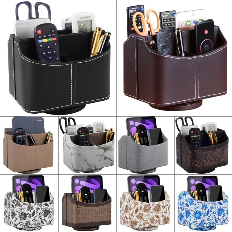 

360 Degree Leather Remote Control Phone And Tv Holder Desk Storage Box Cosmetics Brush Storage Holder makeup organizer