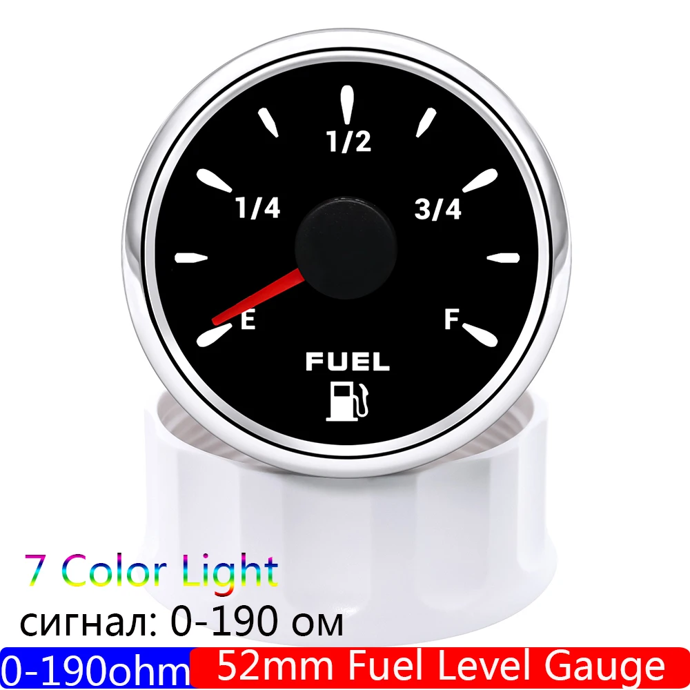 7 kleuren licht 2 "52 mm brandstofniveaumeter + brandstofvlotterniveausensor 0-190 Ohm voor Marine RV Camper auto olietank niveau-indicator 9-32 V