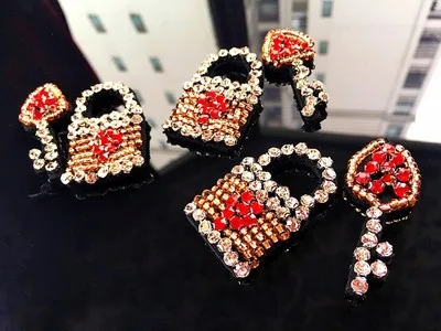 

keylock set sequins Rhinestones bead brooch patches applique vintage embroidered fabric sew on patch clothing decoration patch