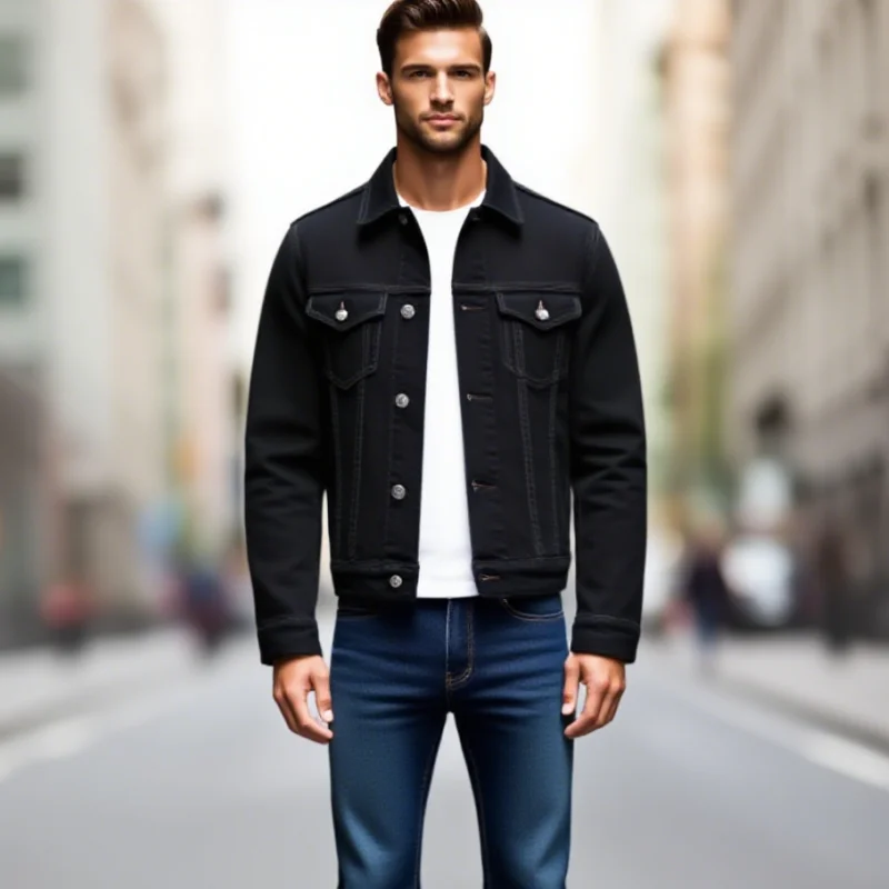 

2025 Spring and Autumn Men's Black Cowboy Jacket Men's Full Collection Korean Casual Fashion Men's Button Solid Color Retro