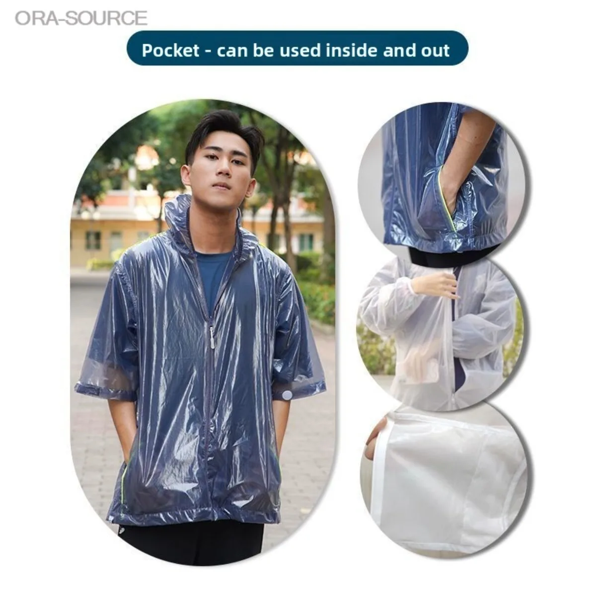 Delivery Rider Motorcycle Waterproof Raincoat Long Sleeve Zipper TPU Transparent Mesh Breathable Lightweight Durable Portabl