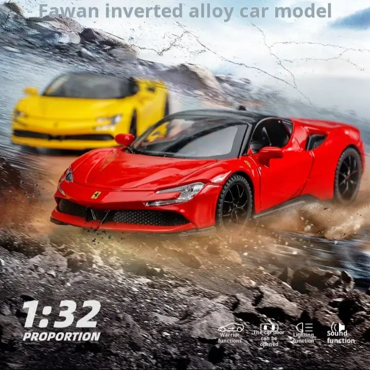 

1:32 Ferra SF90 Luxury Sports Car Exquisite Alloy Simulation Car Model Collectible Figurine & Desktop Decoration Light & Sound