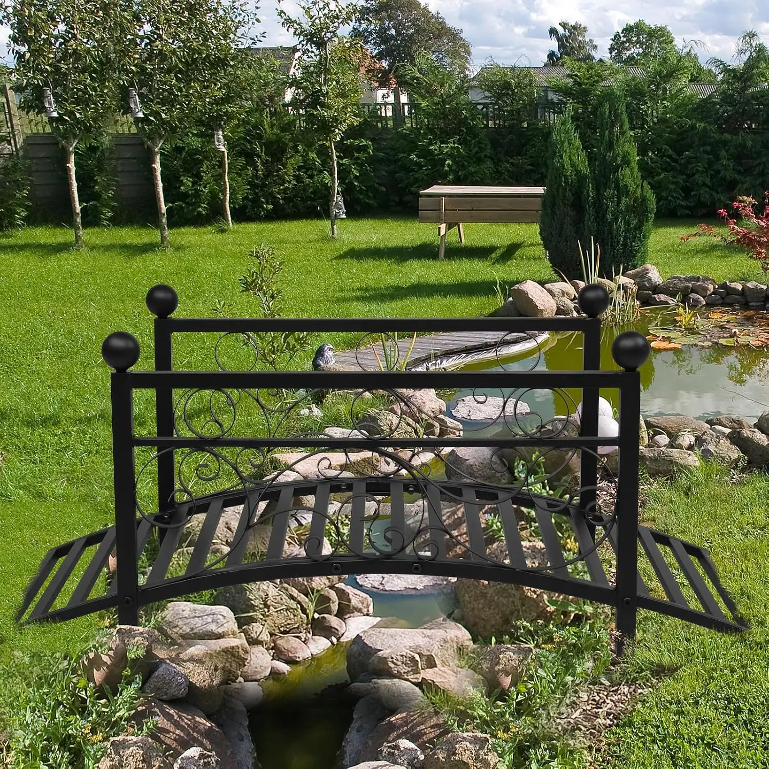 Bridge Walkway for Garden, Garden Bridge Metal Yard Arch Path Bridge, Ourdoor Decorative Black Iron Foot Bridge, Customized