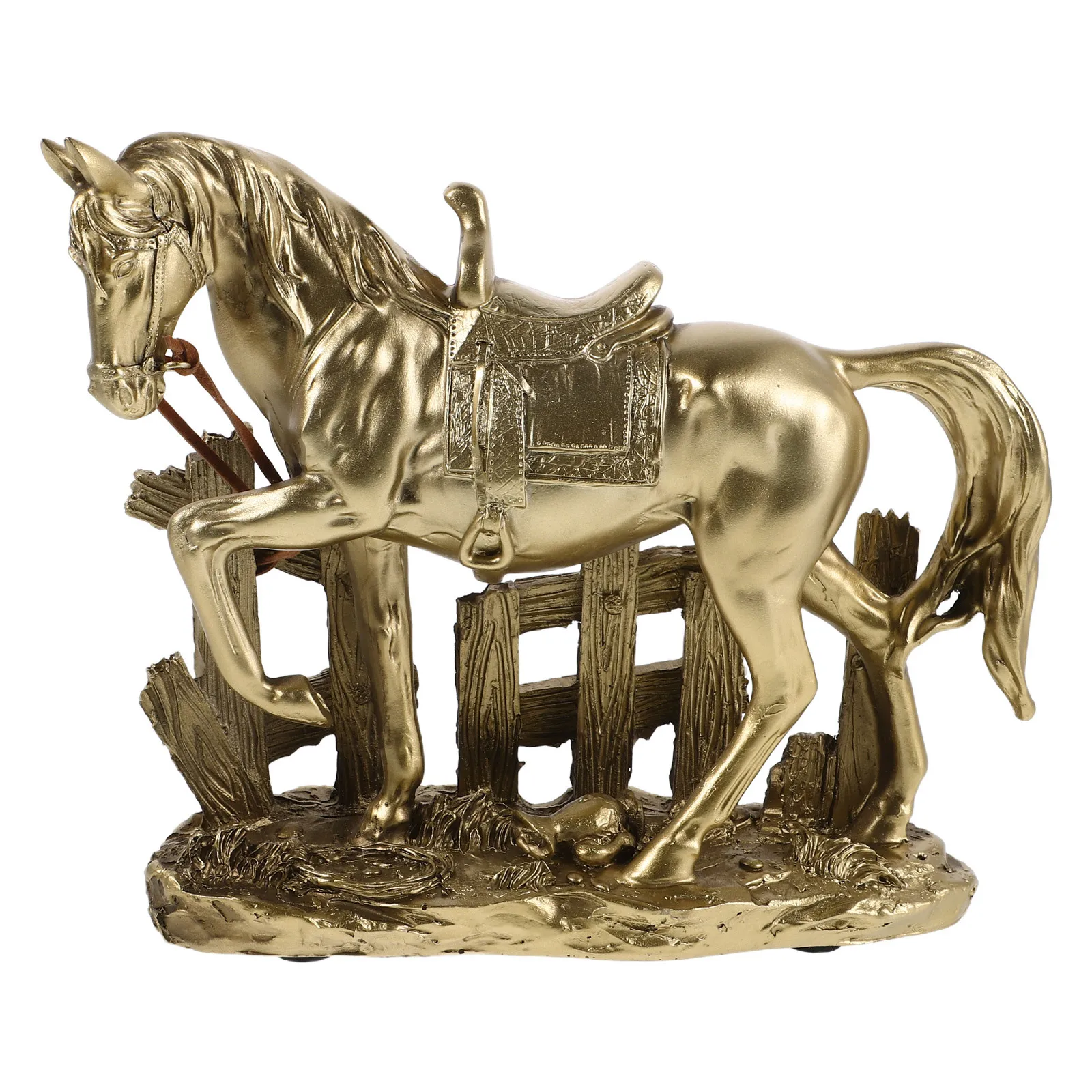 

Gold Resin Standing Horse Sculpture Elegant Lifelike Home Office Tabletop Decor Ornaments Artistic Decorative Sculpture Feng