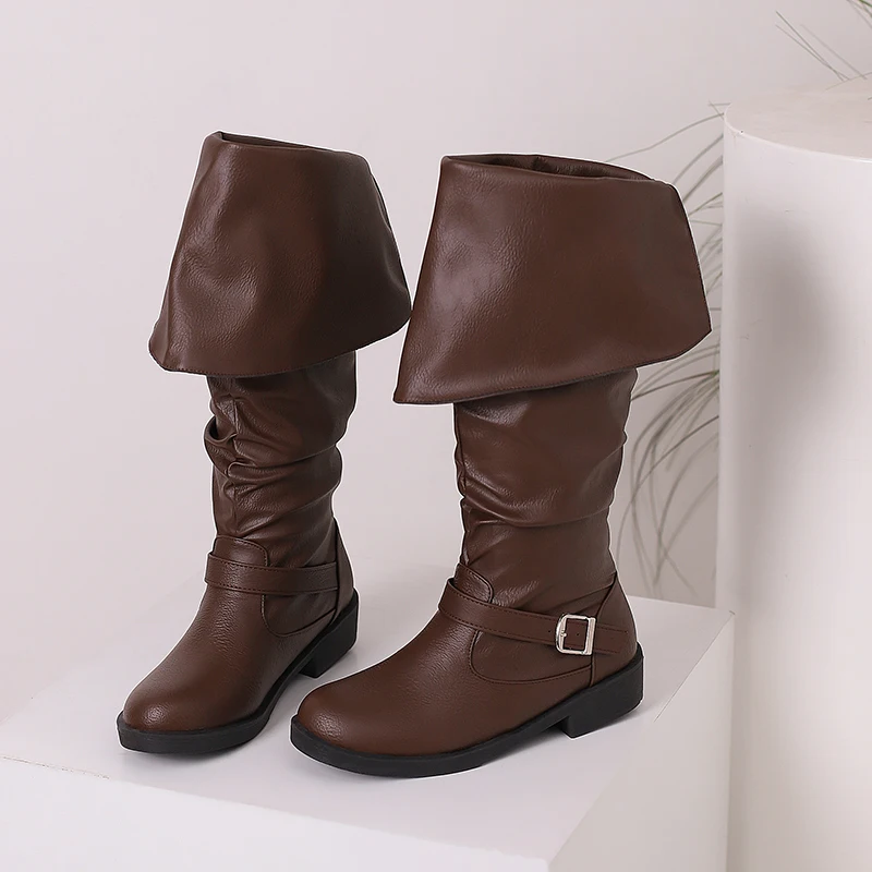 Retro Halbhohe Absatzstiefel Piratenkostüm-Stiefel Renaissance Halbhohe Haddock-Schuhe Mittelalterliche Halloween-Cosplay-Bandageschuhe 2026 – Detail 9