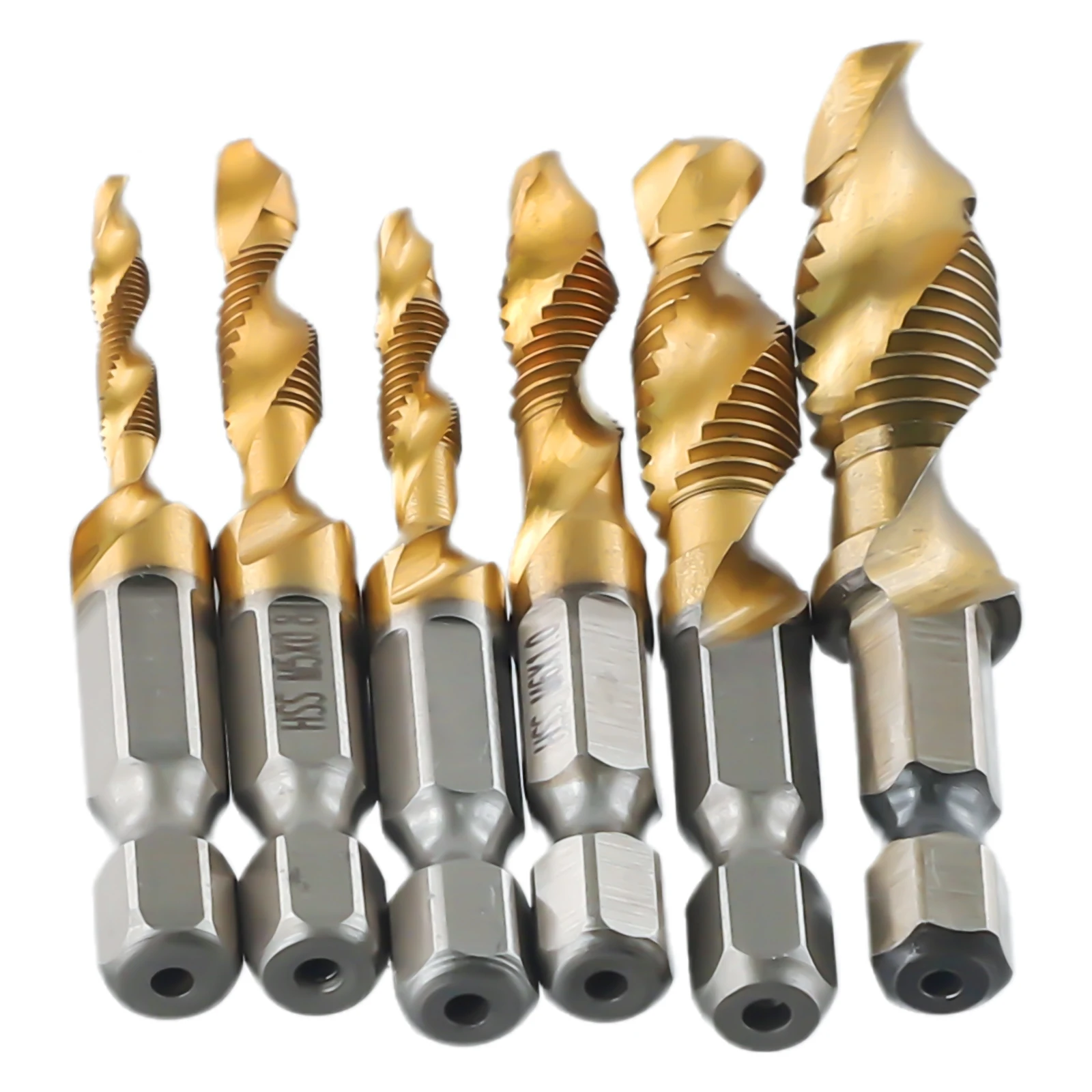 12Pcs Compound Metric Tap Drill Bits Screw Thread Hex Shank Machine Titanium HSS Tap Bit Tool For Metal Steels Woods Plastic