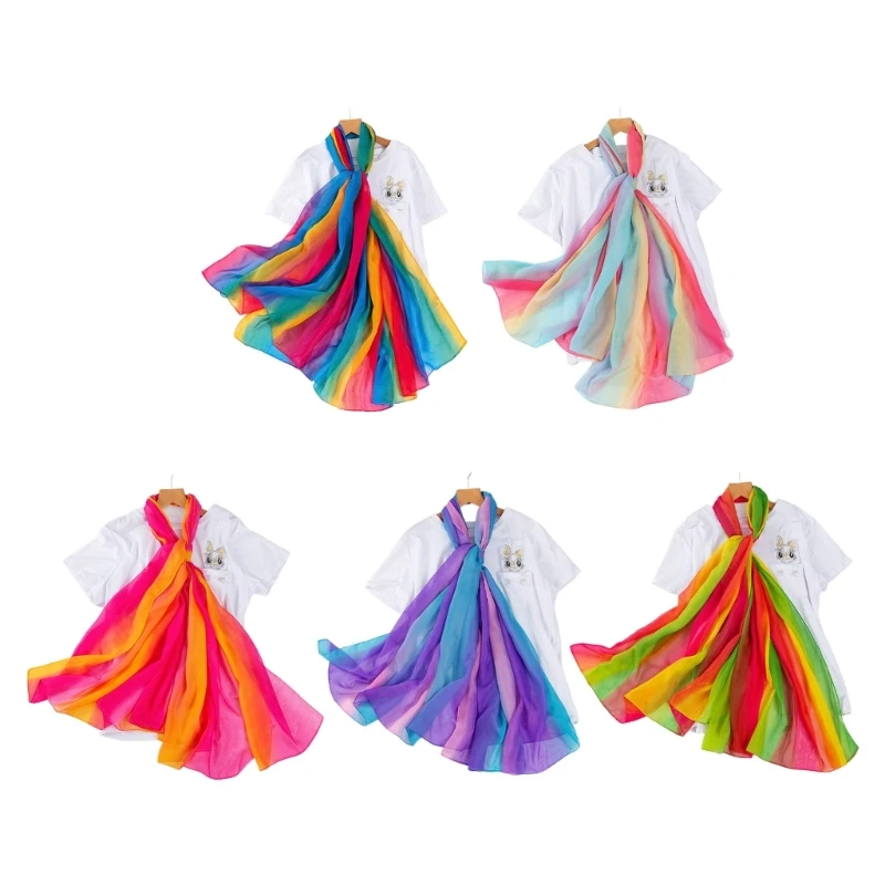 Breathable Rainbow Color Scarf for Ladies Spring Summer Lightweight Shawls Seaside Sun-proof Large Anti-uv Scarves