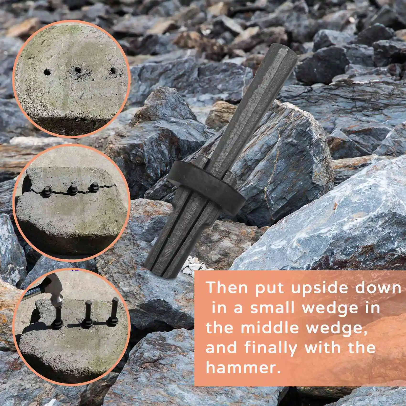 

A21Q -3 Set Stone Splitter 9/16In Metal Plug Wedges And Feathers Shims Concrete Rock Splitters Hand Tool