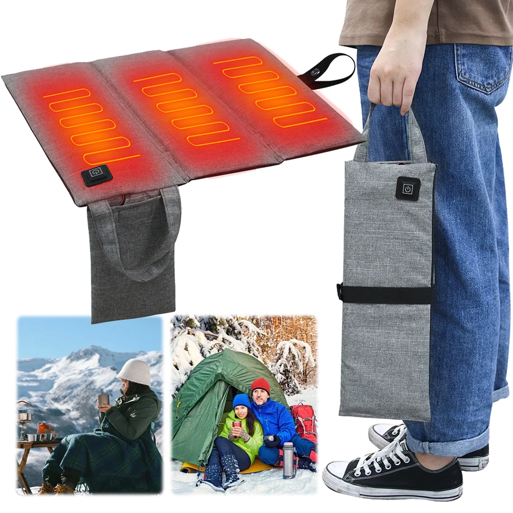 Electric Heated Seat Cushion USB Power Outdoor Camping Seat Cushion 3 Levels Heating Seat Cushion for Park Stadium Car Travel