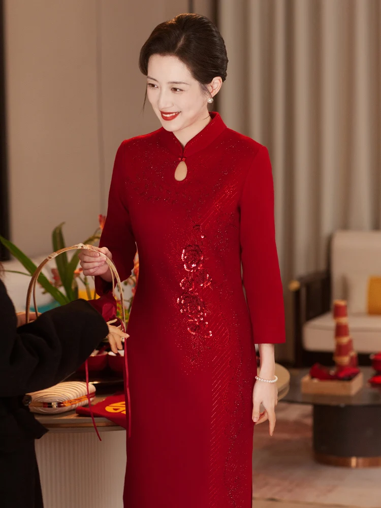 

High-End Winter Thiened Matron of the House Wedding Dr Two-Piece Set Mother of the Bride Gown Wedding Celebration Outfit